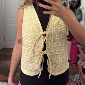 SHEIN Yellow Embroidered Tie-Front Blouse